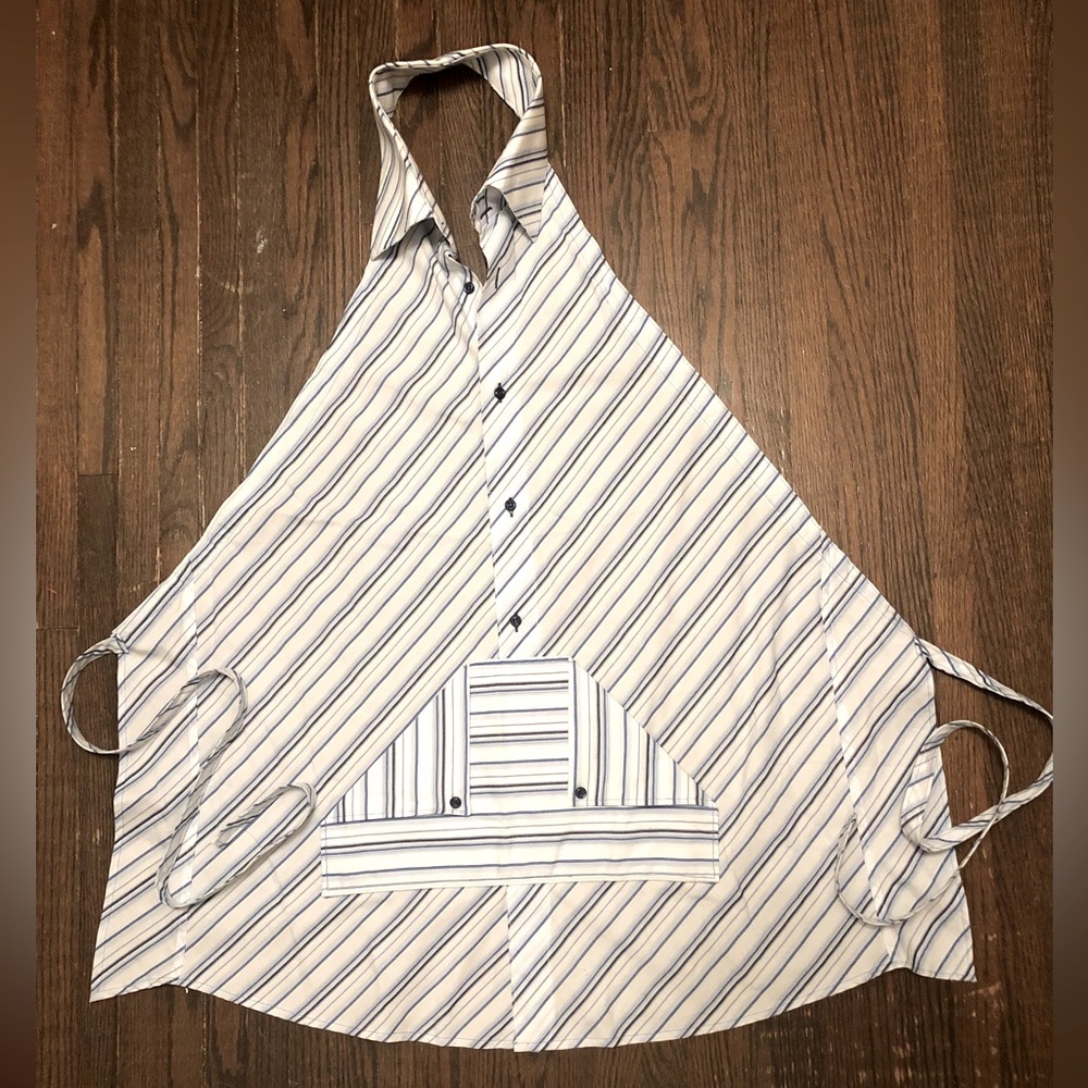 Handmade dress shirt apron- blue stripe